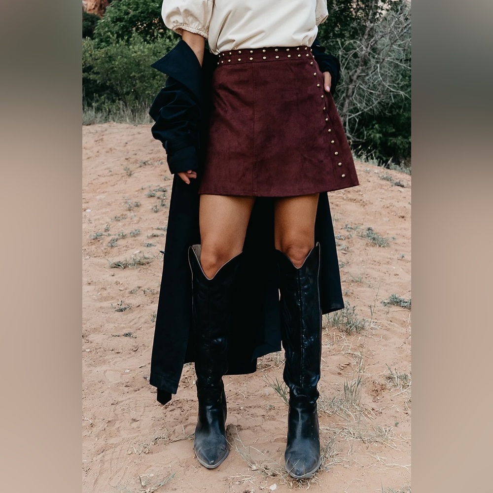 Böhme Kori Studded Mini Skirt - Burgundy